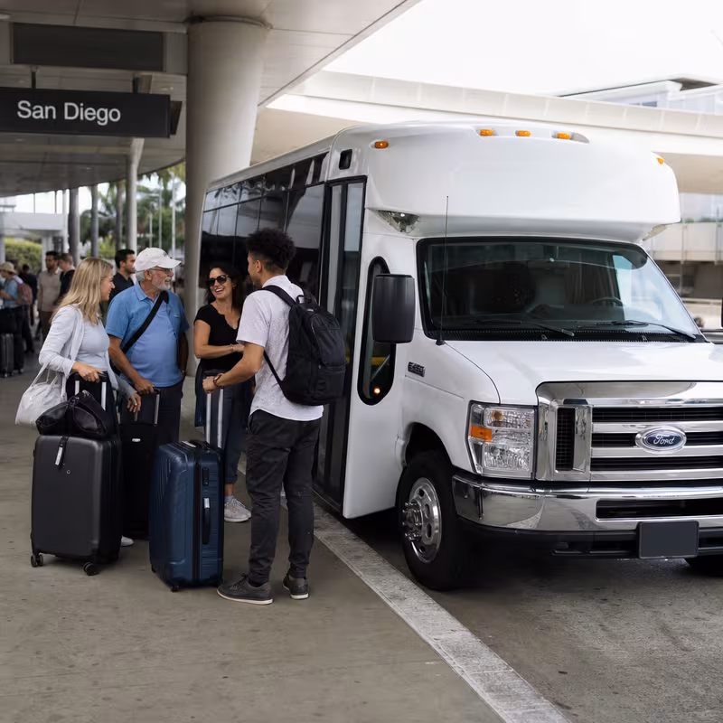 Black Mercedes Sprinter van staged for an San Diego Airport Transportation group