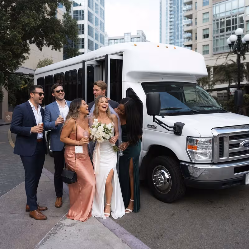 Black Mercedes Sprinter van staged for an San Diego Bachelor & Bachelorette Transportation group