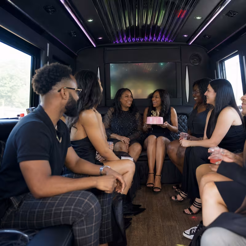 Black Mercedes Sprinter van staged for an San Diego Birthday Transportation group