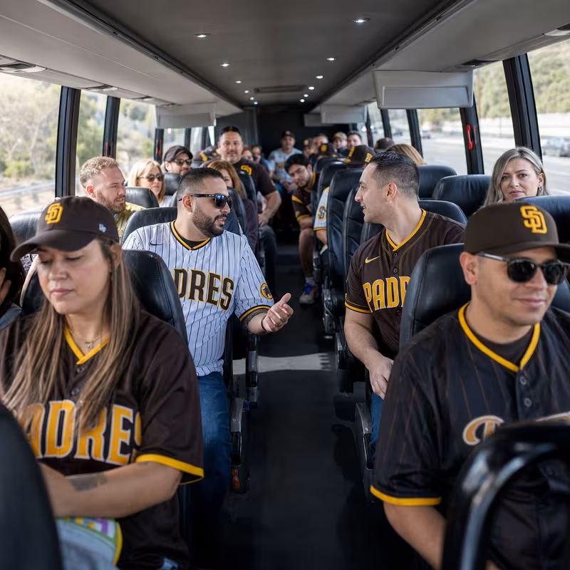 Passenger seating aboard a San Diego party bus rental