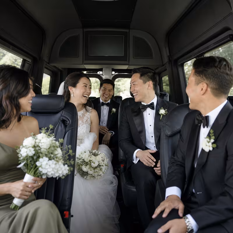 Black Mercedes Sprinter van staged for an San Diego Wedding Transportation group